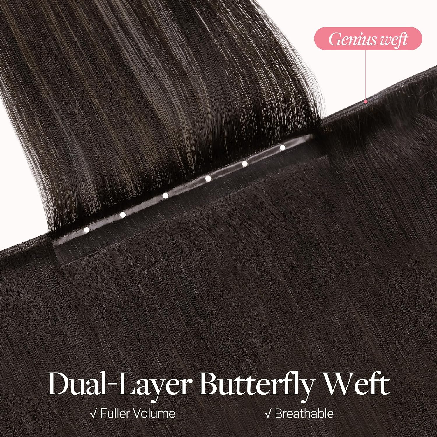 GOO GOO Butterfly Weft Hair Extensions Human Hair, Invisible Genius Weft Hair Extensions, #2 Dark Brown 20 Inch 120g, OVO Hole Micro Hand-Tied Look Straight Silky Soft Remy Hair