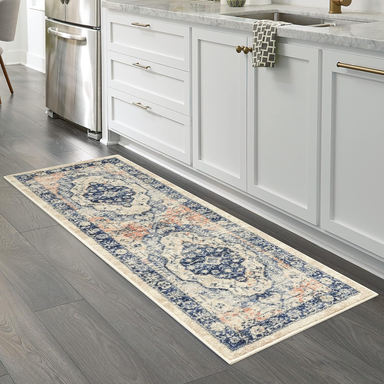 Maples Rugs Caprice Boho Medallion Hallway Entryway Runner Non Skid Runner Rug [Made in USA], Blue, 2' x 6' : Everything Else