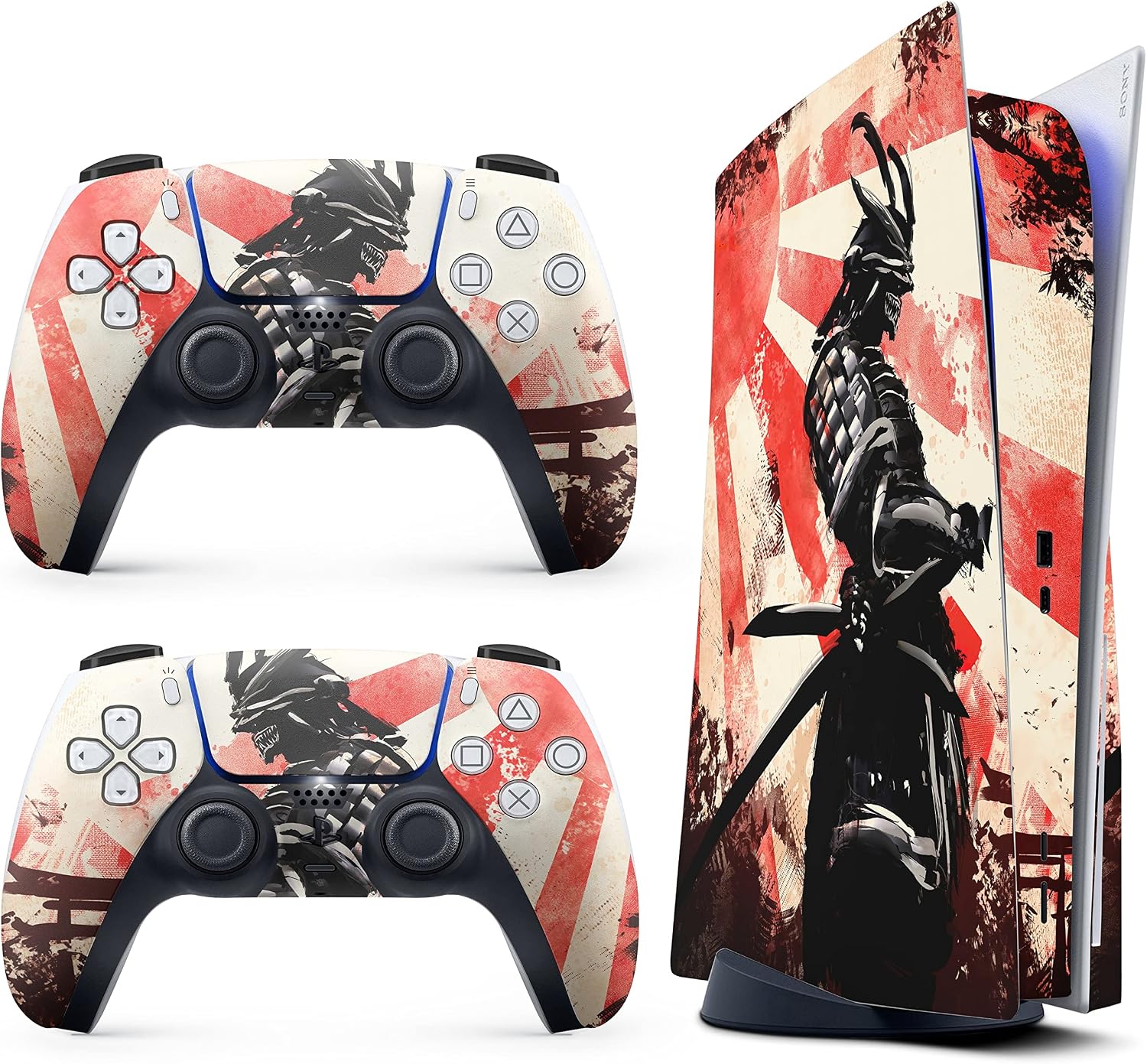 HK Studio Samurai Decal Sticker Skin Specific Cover for PS5 Disc Edition - Waterproof, No Bubble, Including 2 Controller Skins and Console Skin