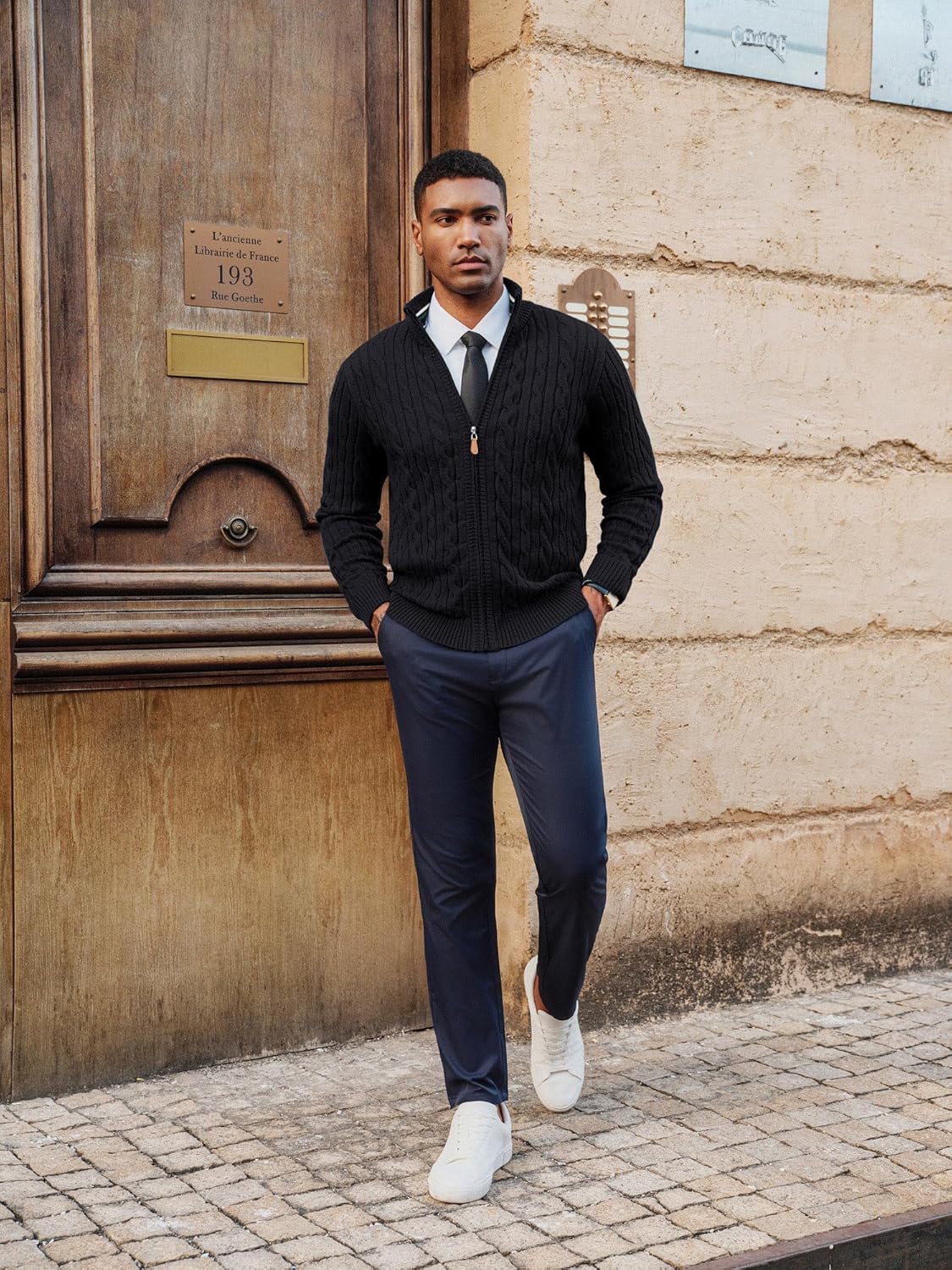 PJ PAUL JONES Mens Cardigan Sweater Full Zip Up Stand Collar Cardigans Long Sleeve Knitted Sweaters - Image 9