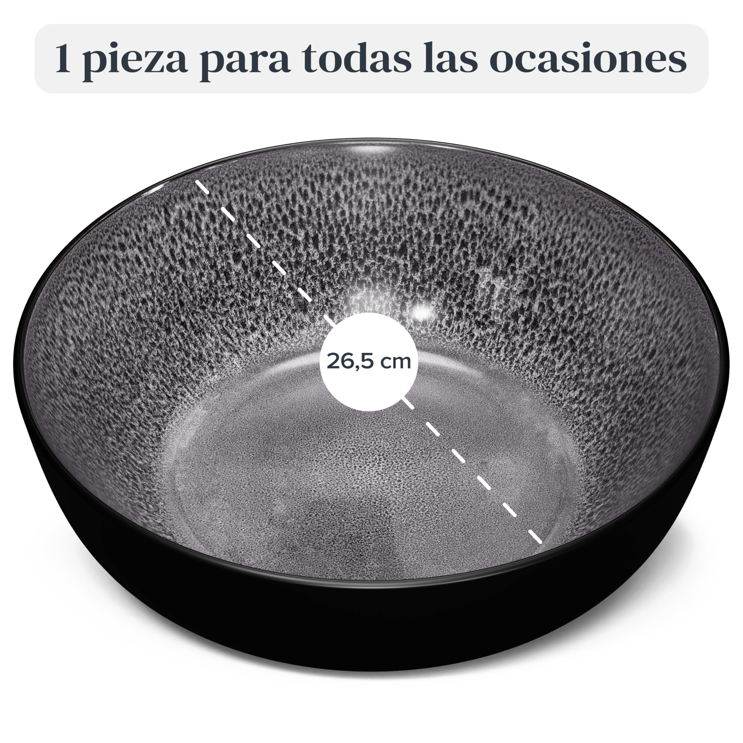 Bol de servicio Ibiza en gres - Ensaladera mediterránea - Apta para lavavajillas y microondas - Bol grande Pure Living en Gris
