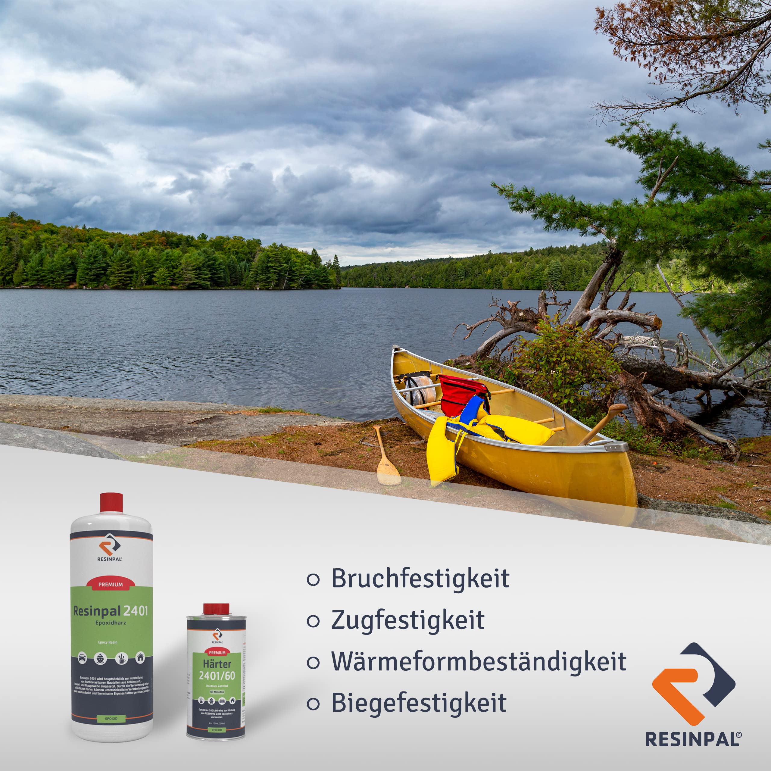 Epoxidharz Resinpal 2401 mit Härter | 1,25 kg Epoxy Set | Hochtemperaturbeständig & mechanisch hoch belastbar | Zum Laminieren | Kunstharz Made in Germany | Komplett für Anfänger & Profis |