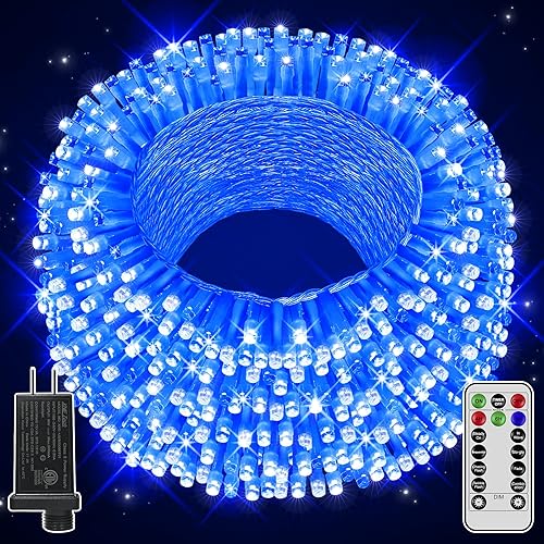 Miniatura 16 de 1000 luces LED de Navidad de 328 pies para exteriores, 8 modos de iluminación, tira de luces blancas con control remoto, luces de Navidad para