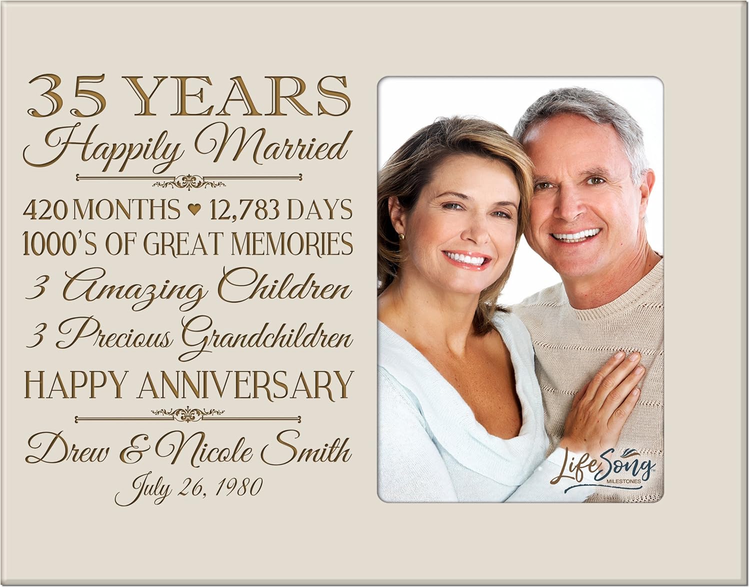 LifeSong Milestones Personalized Thirty Fifth Year for her him Couple Custom Engraved Wedding Gift for Husband Wife Girlfriend Boyfriend Photo Frame Holds 4x6 Photo (Black)