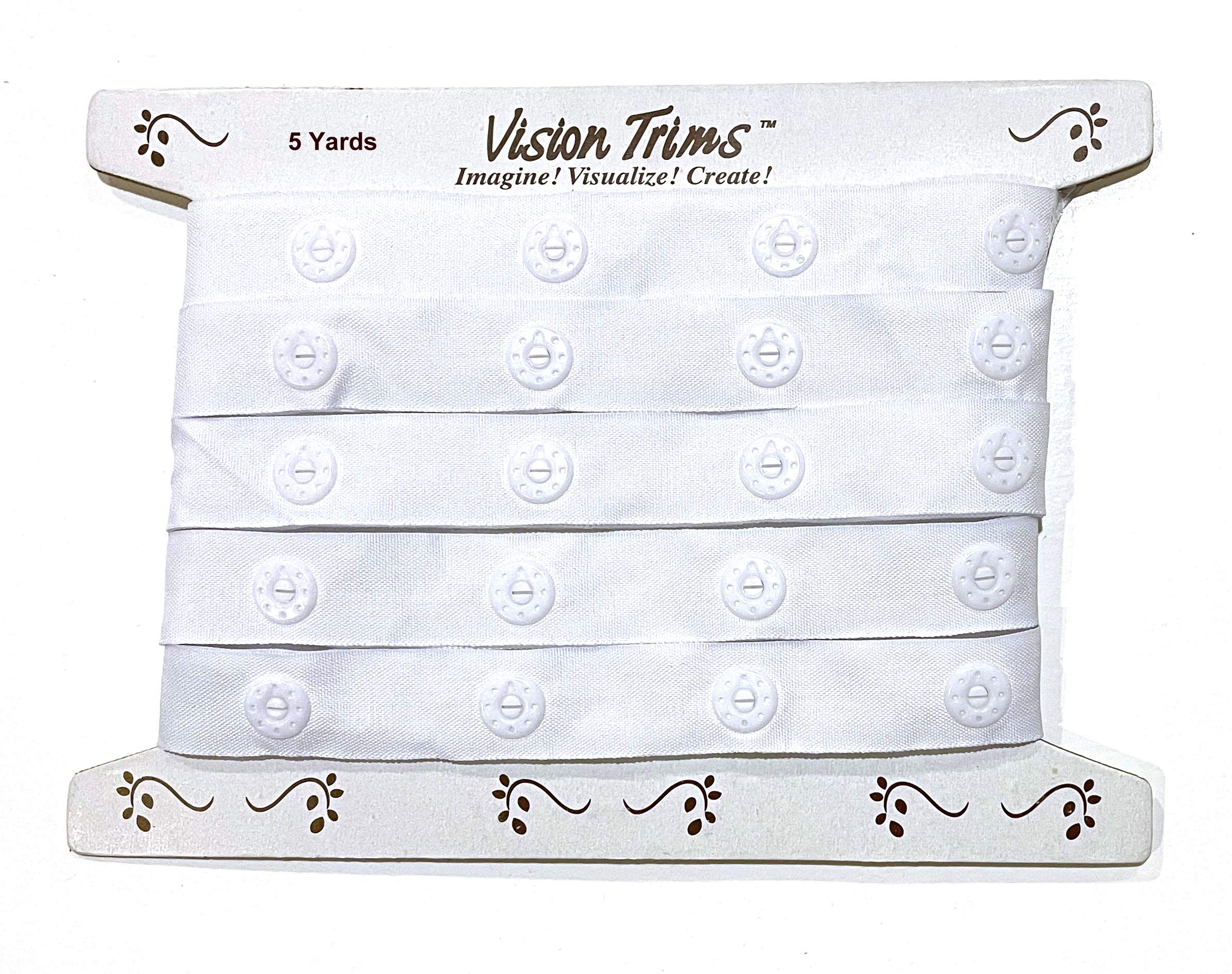 5 Yards Plastic Snap Button Large Jumbo Size Polyester Tape Hook & Eye Zipper Popper Press Stud Fastener Baby Crotch Fastening Duvet Sewing Renaissance Dance Costume Drapery Lingerie-White -#3W-5