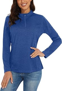 MAGCOMSEN Women's UPF 50+ Long Sleeve Shirts with 1/4 Stand Collar Breathable Lightweight Stretchy Tops Casual Sports Shirts