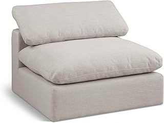 Meridian Furniture 187Beige-Armless Comfy Collection Modern | Contemporary Upholstered Armless Chair, Rich Beige Linen Textured Fabric, Down Feather Cushions, 39" W x 40" D x 34.5" H, Beige