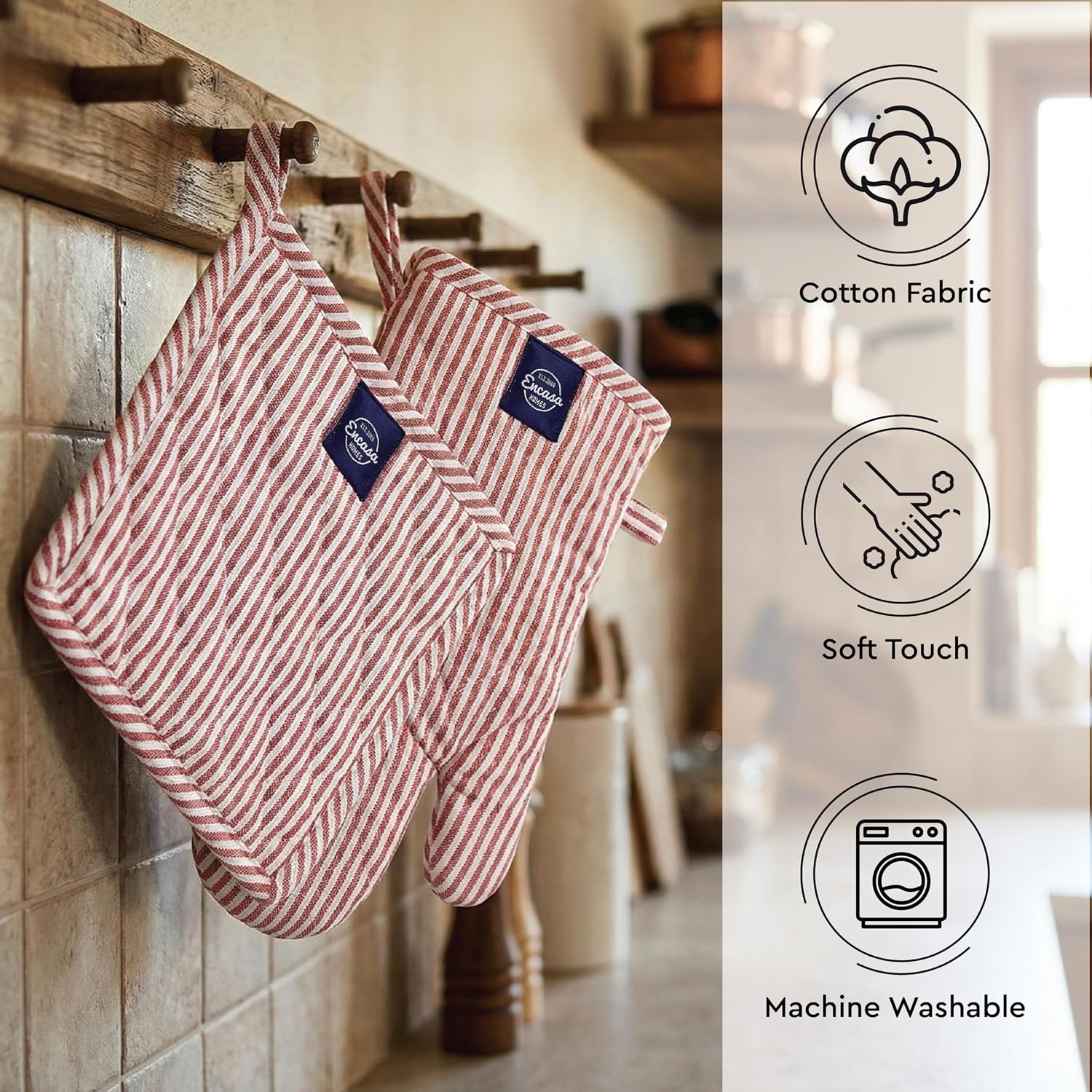 Encasa XO Oven Mitts and Pot Holders Set, Heat Resistant Cotton