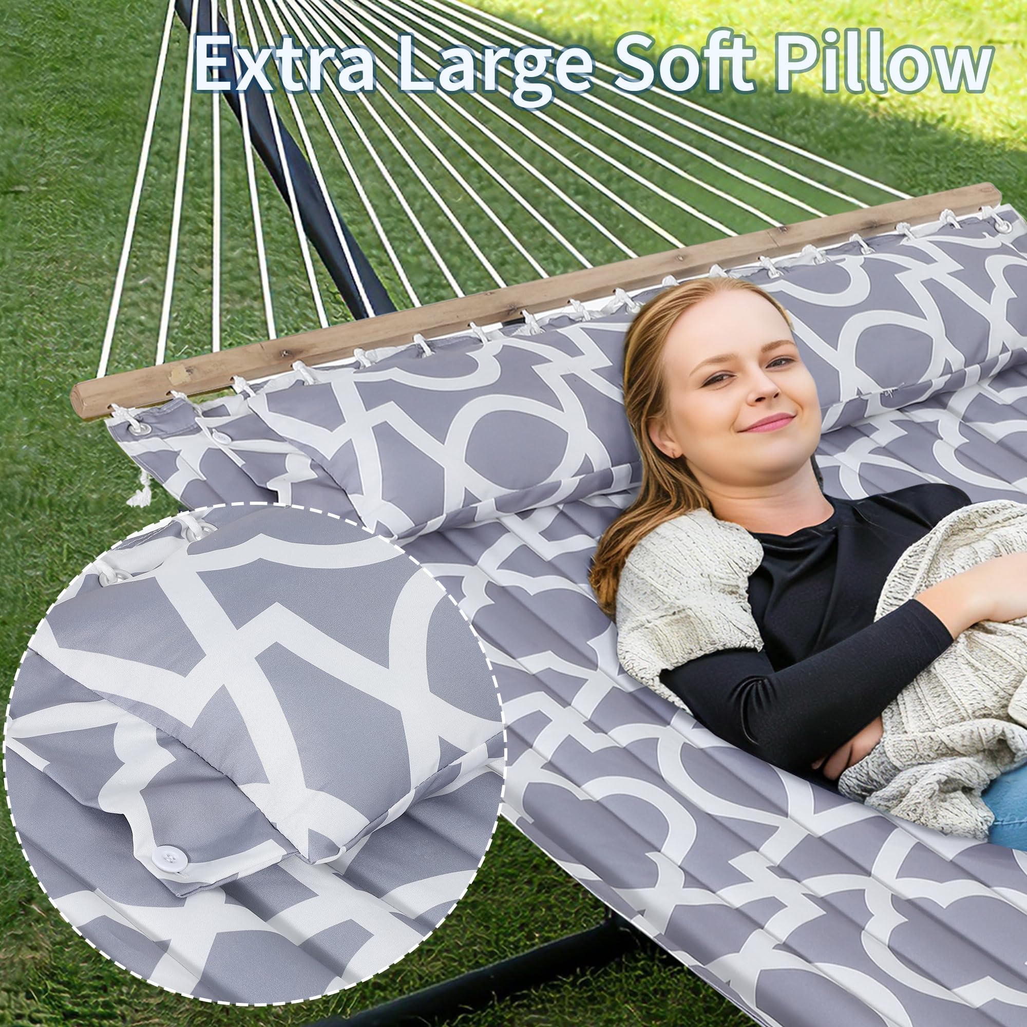 Hamac avec Support sur Pied XXL, Hamac Double 2 Personnes, Structure Acier Stable 18kg, Toile Élargie 300x100cm, Charge 200kg, pour Jardin, Terrasse, Camping, Intérieur