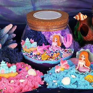 Mermaid Terrarium Crafts Kit for Kids: LED Night Light-Up DIY Toys with Remote – Fun Birthday Gifts for Girls Ages 5 6 7 8 9 10 Years Old – Creative Arts & Crafts Activity Set - Amazon product rated Grade A