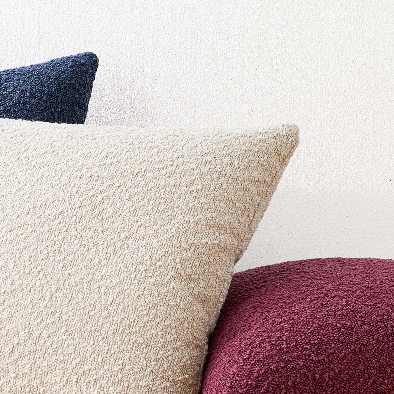 Mixhug Decorative Boucle Throw Pillow Covers, Burgundy Red, 20 x 20 Inches, Pack of 2 - Textured Boho Pillow Covers for Couch and Bed