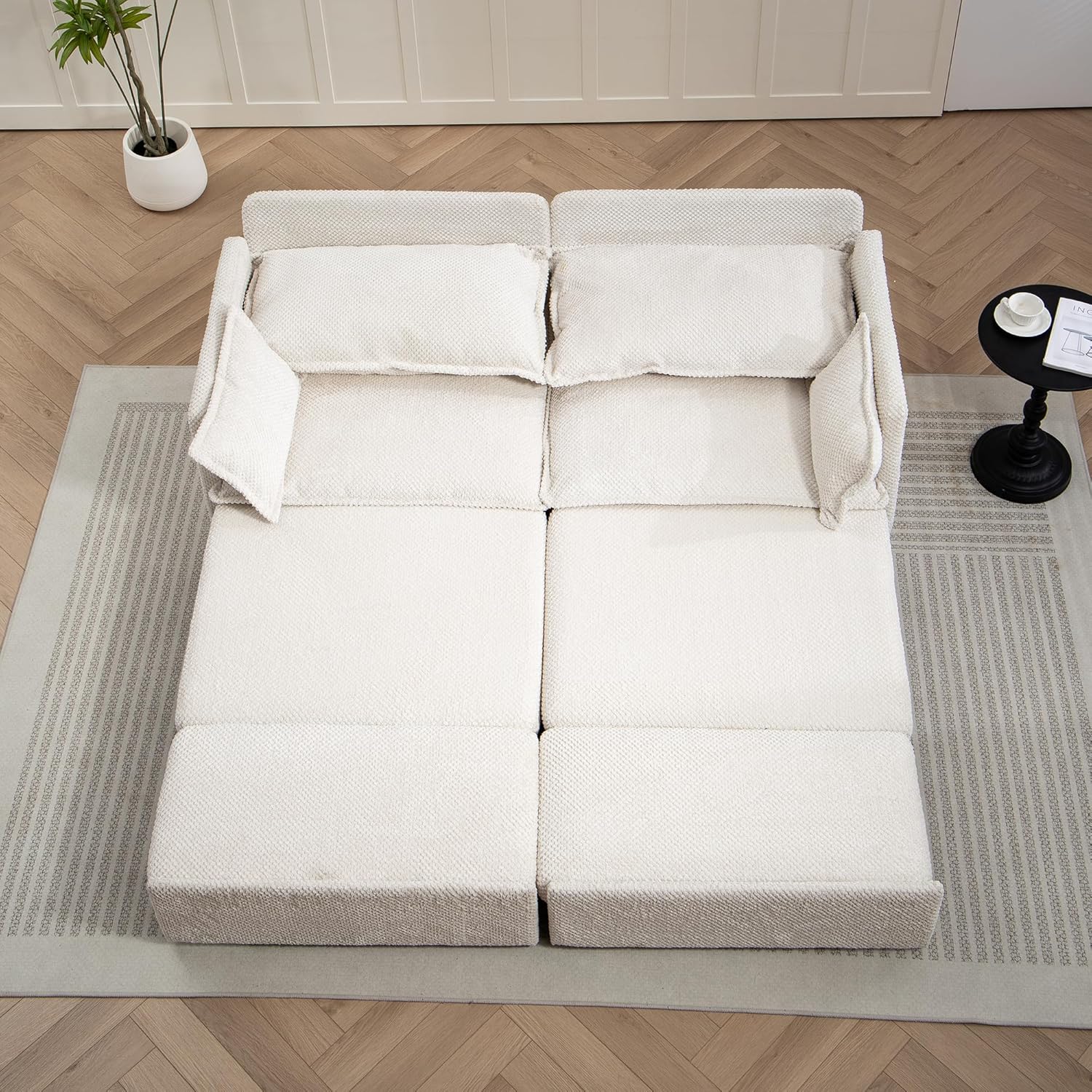 73.6" W Pull Out Sofa Bed, King Sleeper Sofa Couch with Side Pocket & USB, Comfy Corduroy Convertible Sofa Bed with 2 Pillows, 3 in 1 Futon Couches for Living Room, Bedroom, Apartment, Beige