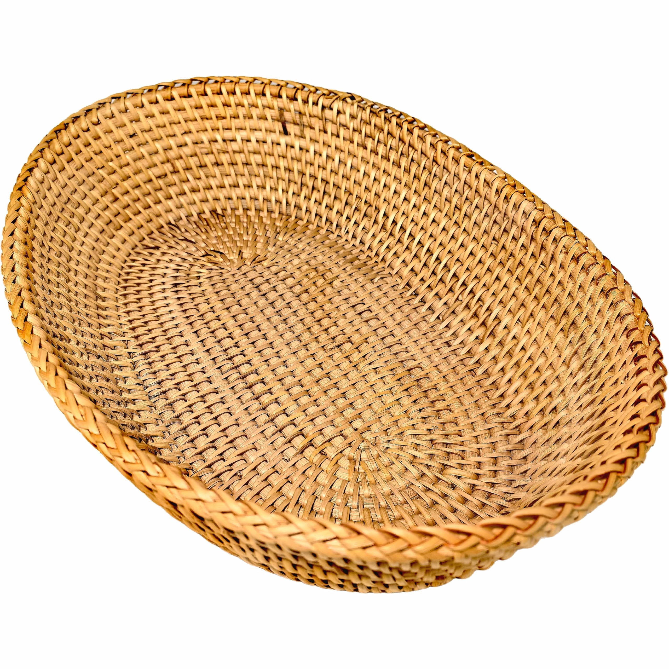 i-lan High Wall Natural Wicker Woven Bread Serving Basket Handwoven Natural Rattan Food Fruit Oblong Basket Restaurant Wicker Oval Serving Bowl,15