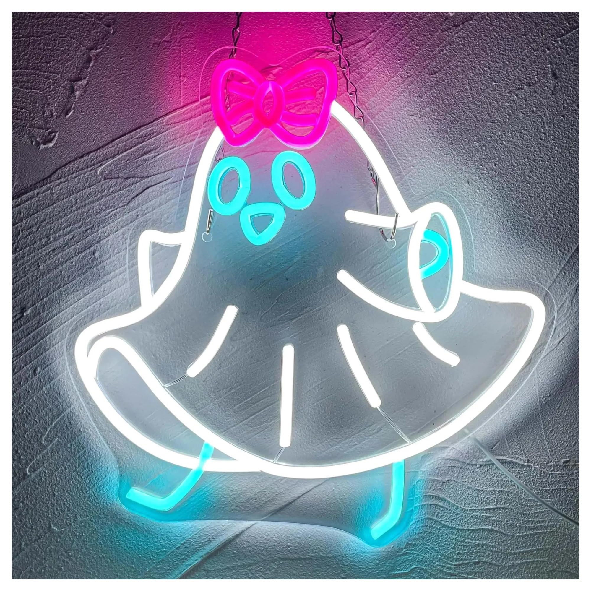 LEMST Signs Lamp Halloween Cute Ghost Neon Sign Neon Light Sign for Wall Decoration Birthday Party Room Decor 34x35cm