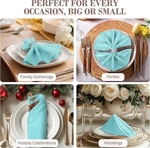 Miniatura 4 de Ultimate Textile -5 docenas - Servilletas reversibles de satén Shantung - Majestic de tela de 17 x 17 pulgadas, color azul aguamarina