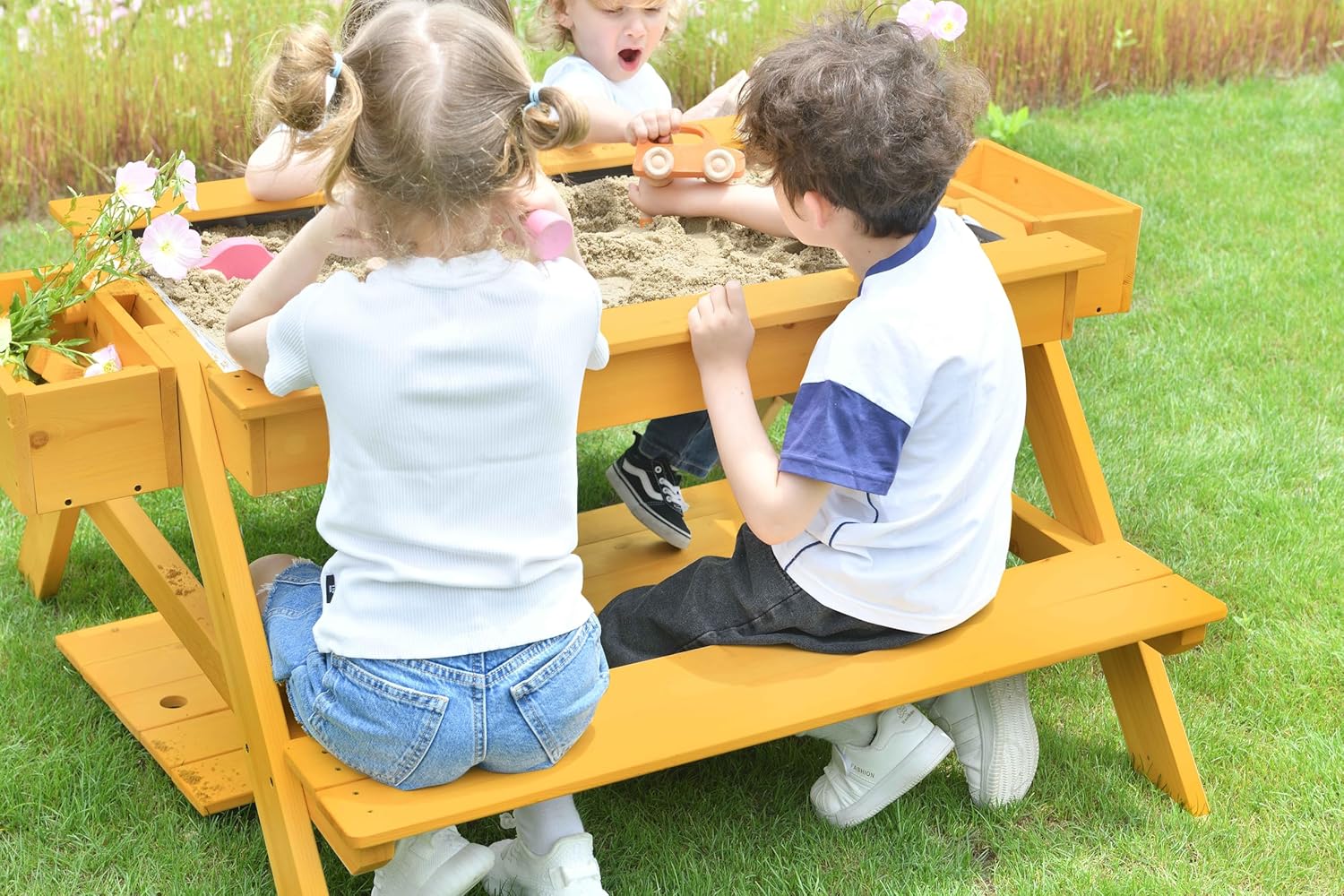 Avenlur Kids Wooden Sand Table - Sensory Play, Durable Pine Wood, Portable, Storage Shelf - Creative Outdoor Imaginative Play Set