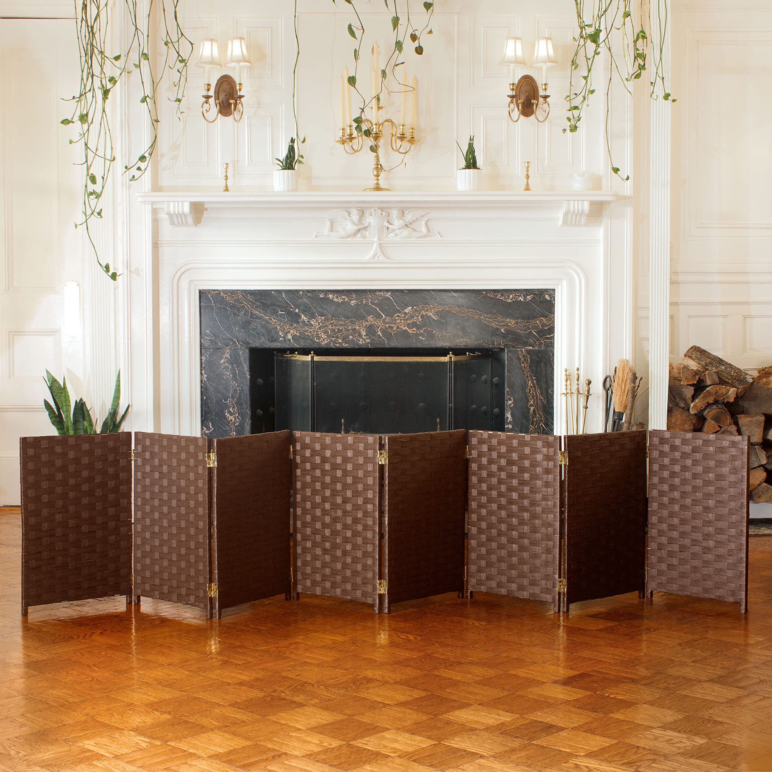 Photo 1 of 2 ft. Short Woven Fiber Room Divider - 8 Panel - Dark Mocha Mocha 8 Panel
