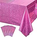 4 Pack Iridescence Plastic Tablecloths Shiny Disposable Laser Rectangle Table Covers Holographic Foil Tablecloth Iridescent Party Decoration Birthday Bridal Wedding Christmas 54" x 108" (Pink)