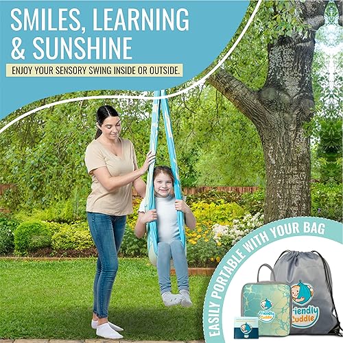 Miniatura 32 de Columpio sensorial de interior para niños o exteriores – Soporta 300 libras, doble capa y giro de 360°, hamaca de terapia de compresión calmante