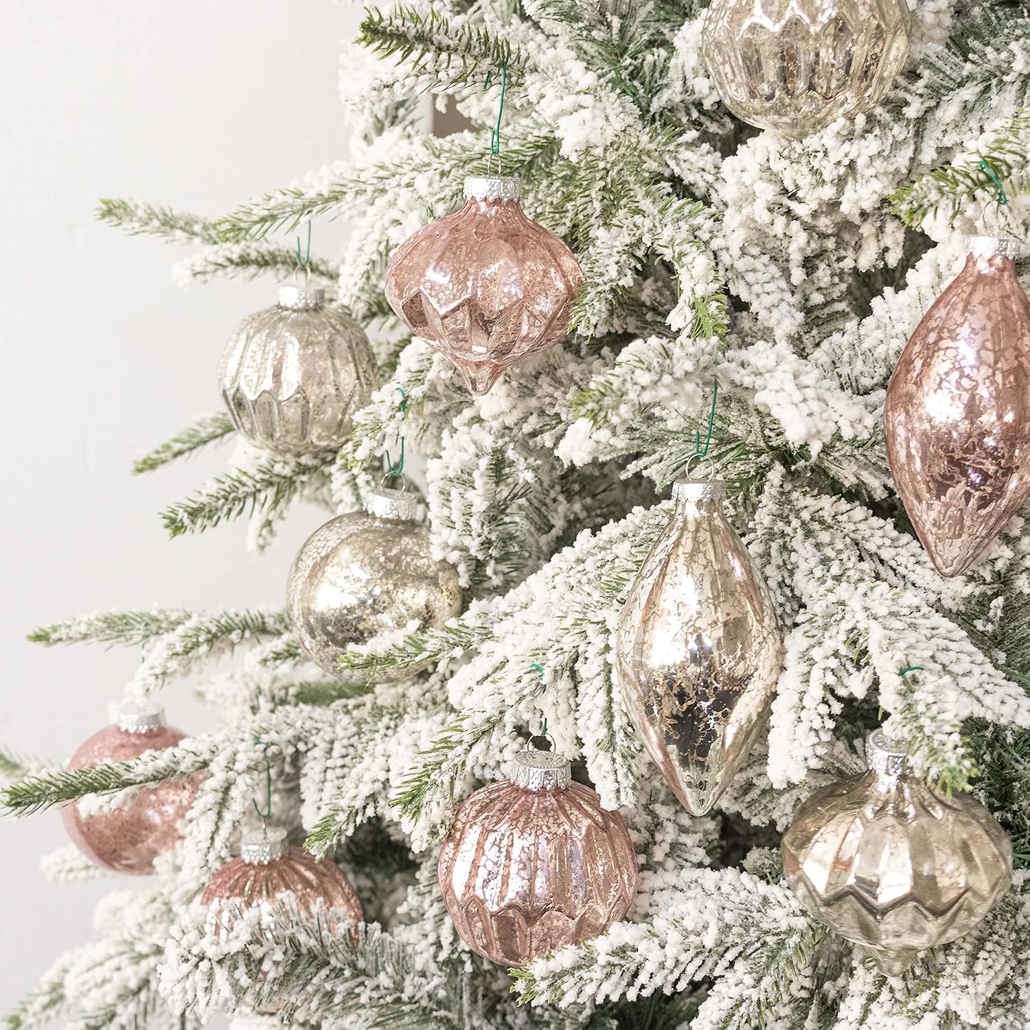 KI Store Mercury Glass Christmas Tree Decorations Champagne Silver Set of 8 80mm 120mm Hanging Christmas Baubles Finials for Tree Decoration Holiday Décor - Image 3