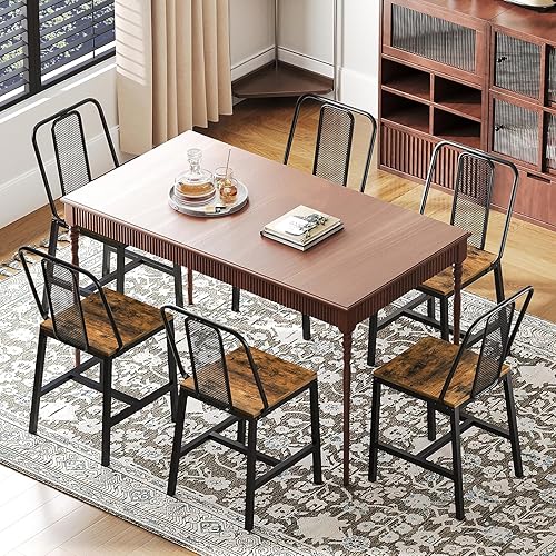 Miniatura 9 de CY01L6BR - Juego de 6 sillas de comedor de madera, sillas de comedor de granja con soporte trasero, para sala de estar, cocina, marrón rústico y