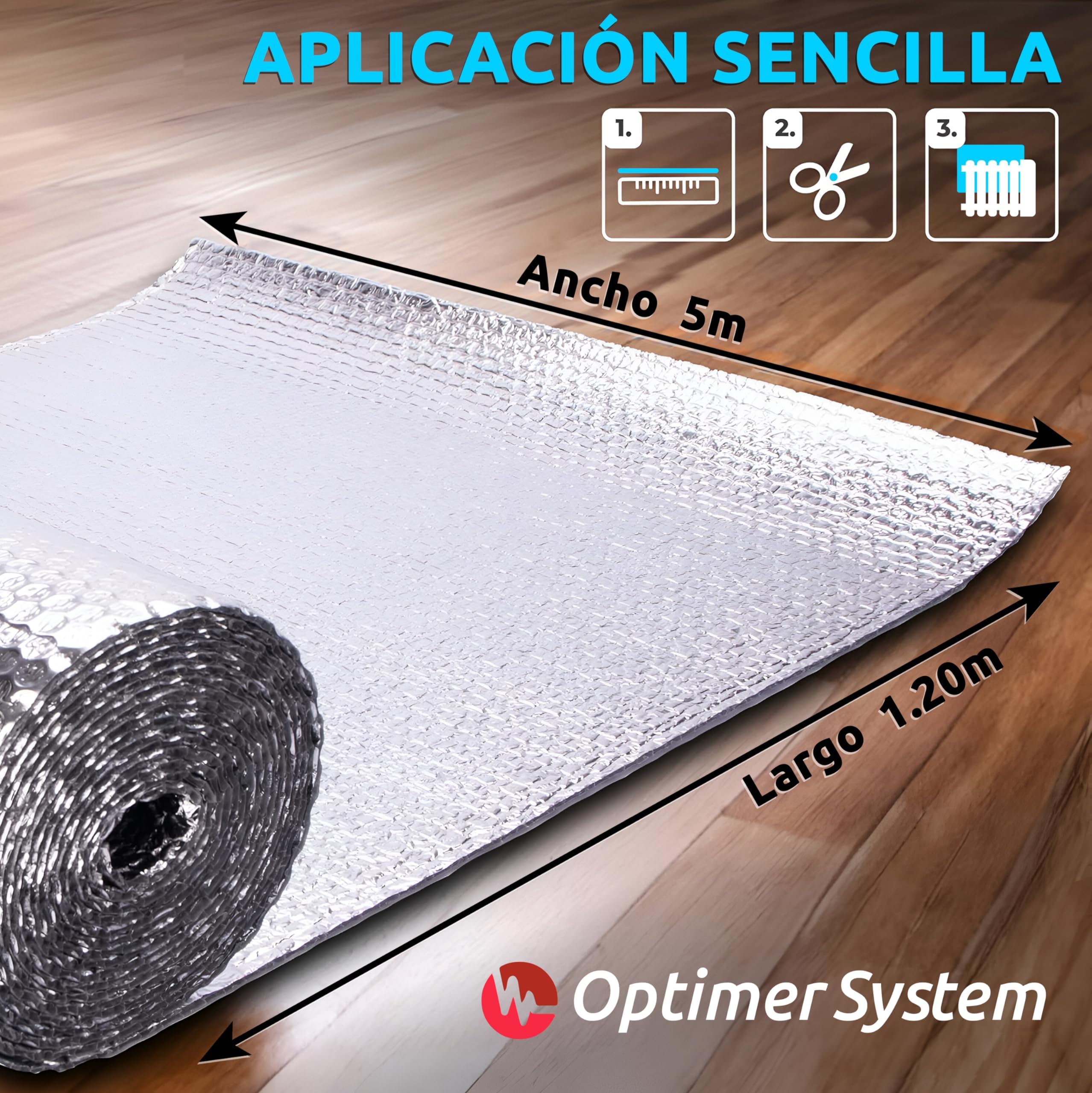 AISLANTE TERMICO MULTIUSOS| Reduce el Frio y el Calor | Rollo Aislante Termico para Ventana, Pared, Suelo, Techo, Coche, Garaje,Camper (5x1.20m | 6m² sin Cintas)