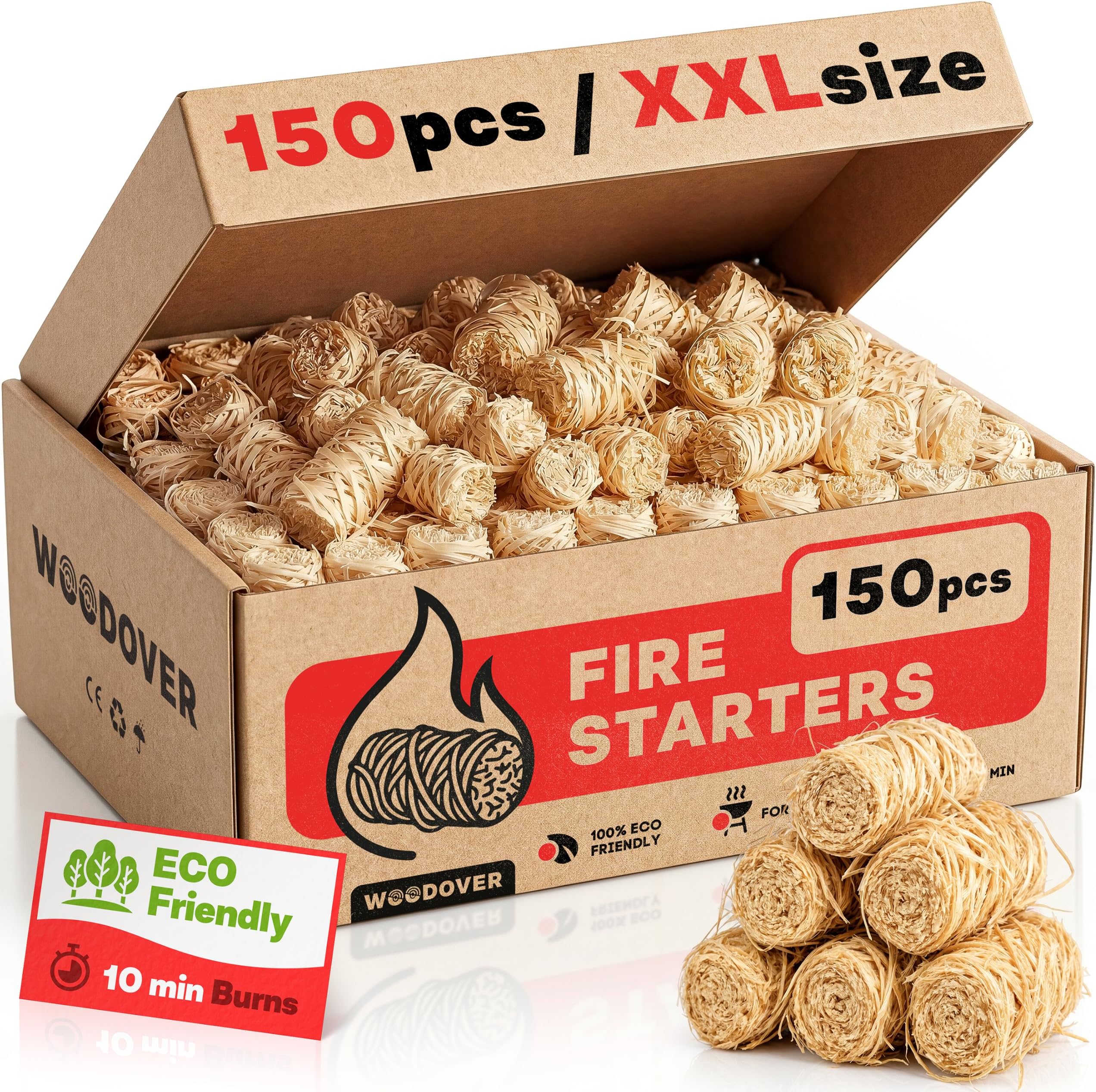 150 pcs Large Fire Starters for Fireplace, Natural Fire Starter for Campfires, for Wood Stove, BBQ, Grill, Pizza Oven, Outdoor Fire Pit, Chimney Charcoal Starter