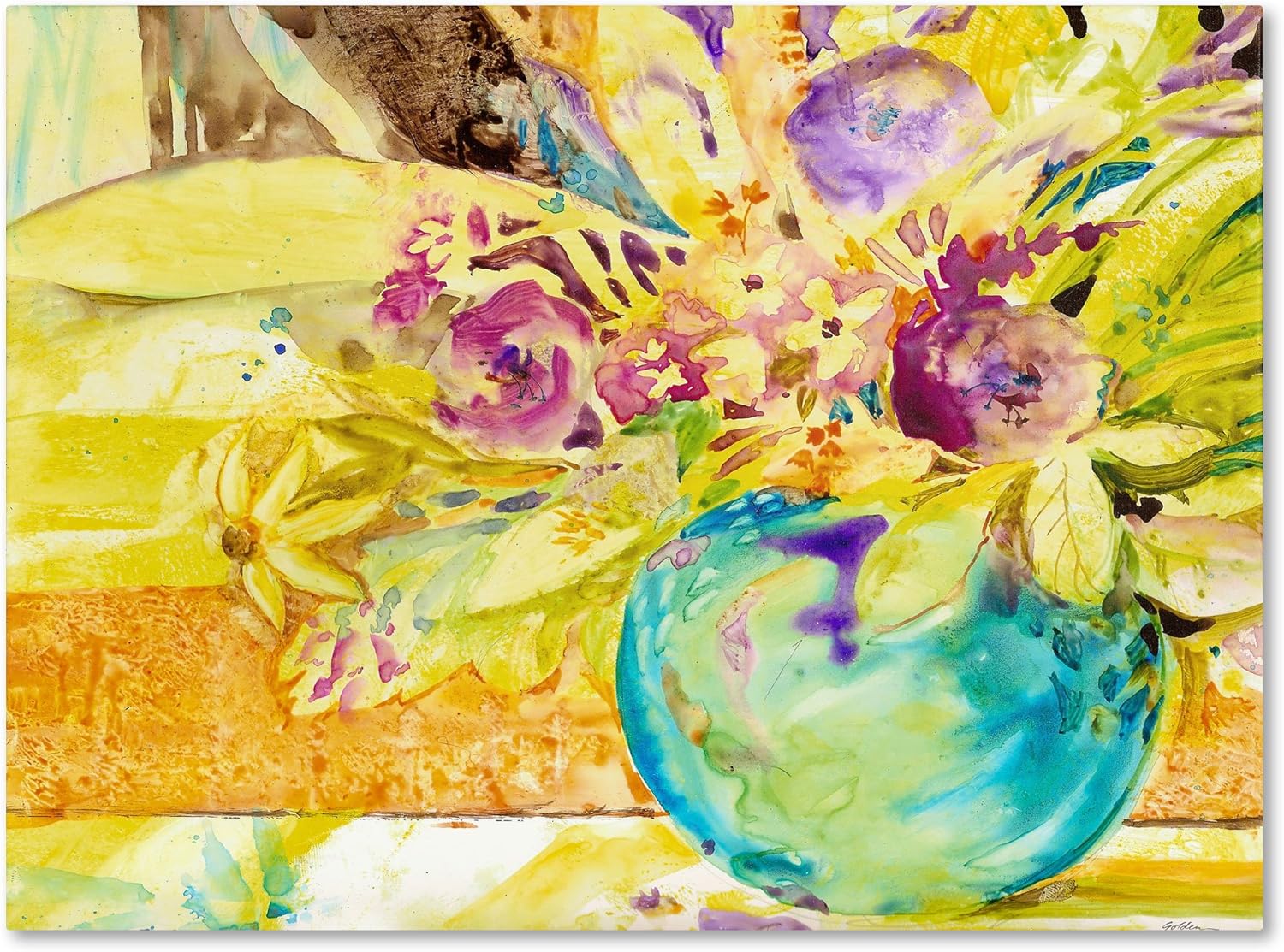 Trademark Fine Art The Aqua Vase Artwork by Sheila Gold Ornate Frameen, 24 by 32-Inch Canvas Wall Art