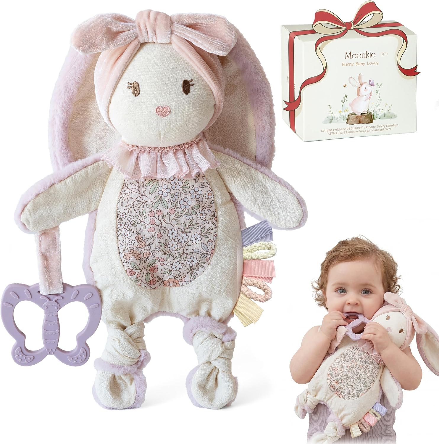Moonkie Bunny Comforter with Silicone Teether