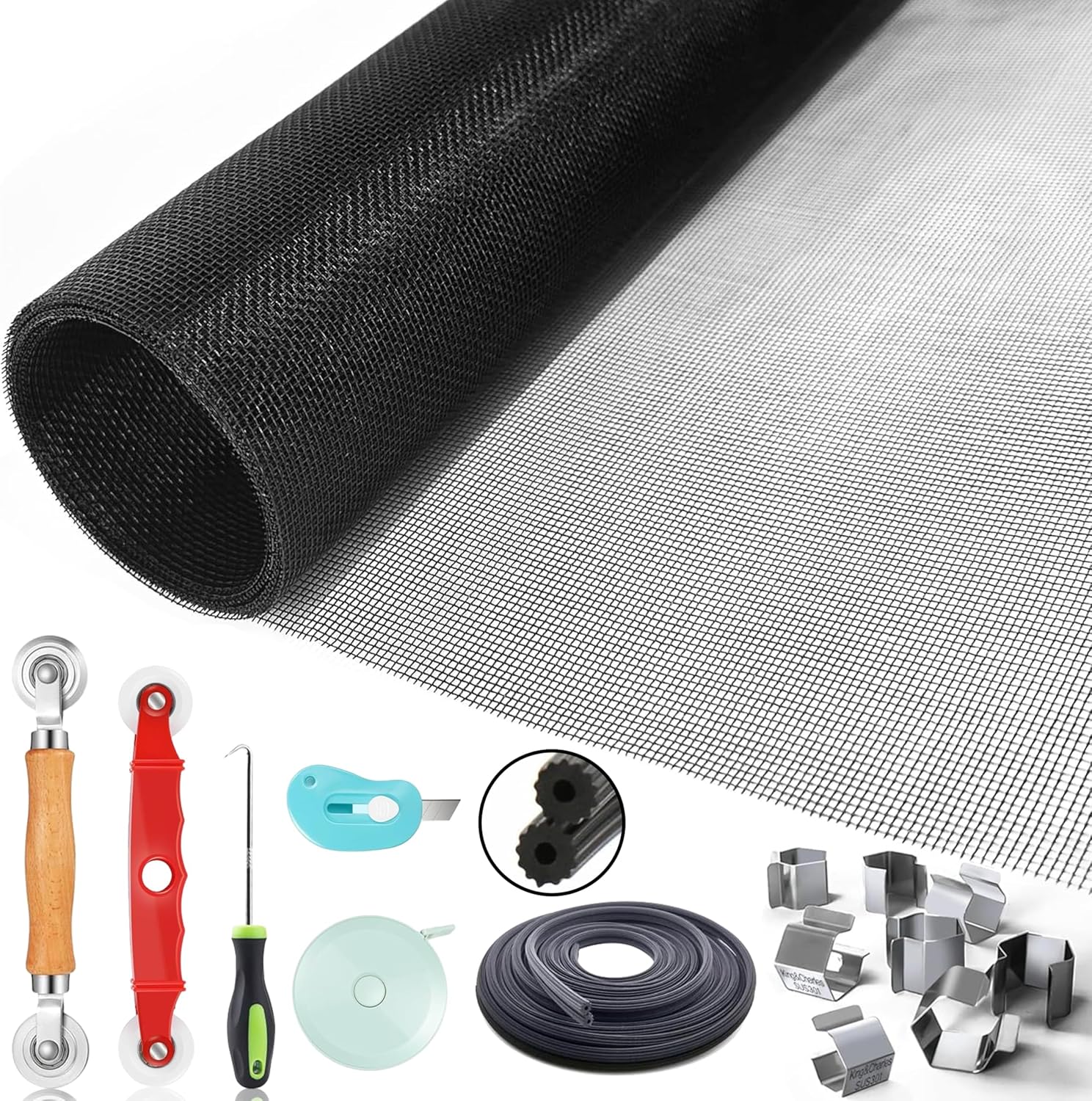 HlaitsWit Window Screen Door Repair - 8 in 1 Durable Fiberglass Mesh 1.2x3m Installing Window Sliding Screen Storm Door Hardware Repair Replacement Kit Heavy Duty Sliding Patio Ideal Security Easy Use