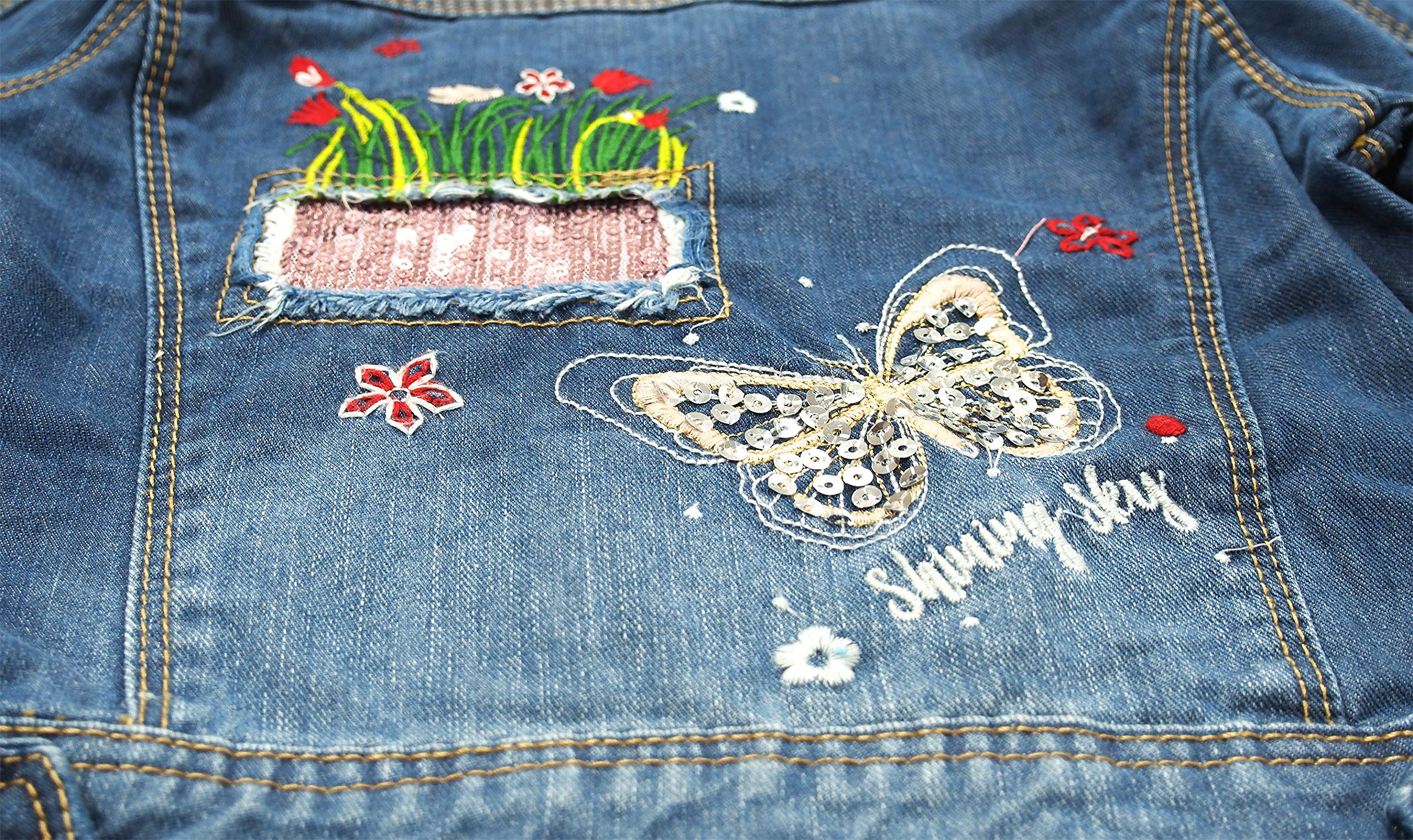 KIDSCOOL SPACE Petite Fille Jean Veste,Tenues En Jean Brodé De Fleurs
