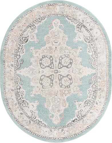 Miniatura 3 de Unique Loom Parker Collection - Alfombra Merakli (7 pies 10 pulgadas x 10 pies ovalada, aguamarinabeige)