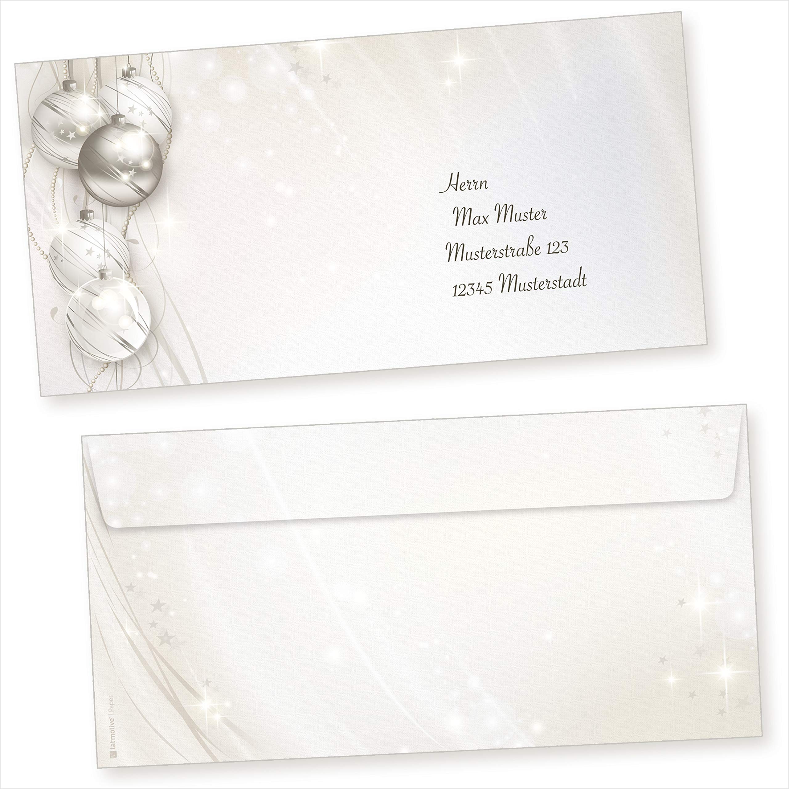 ELEGANCE 250 Sets Weihnachtsbriefpapier mit Umschlag ohne Fenster, Briefpapier Weihnachten A4