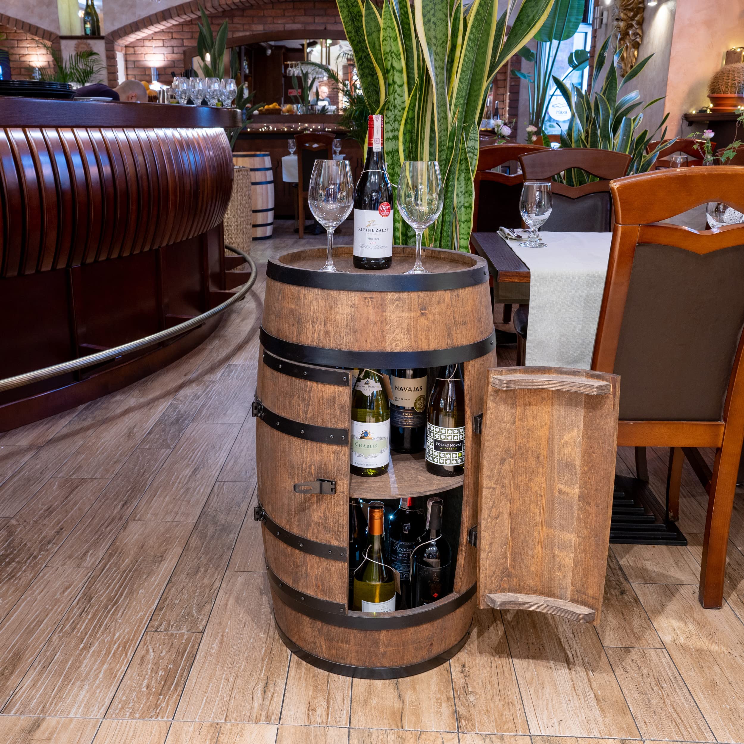 CREATIVE COOPER Casier à Vin en Bois Avec Porte LED - Armoire à Alcool - Étagère à Bouteilles - Minibar 80cm Wenge