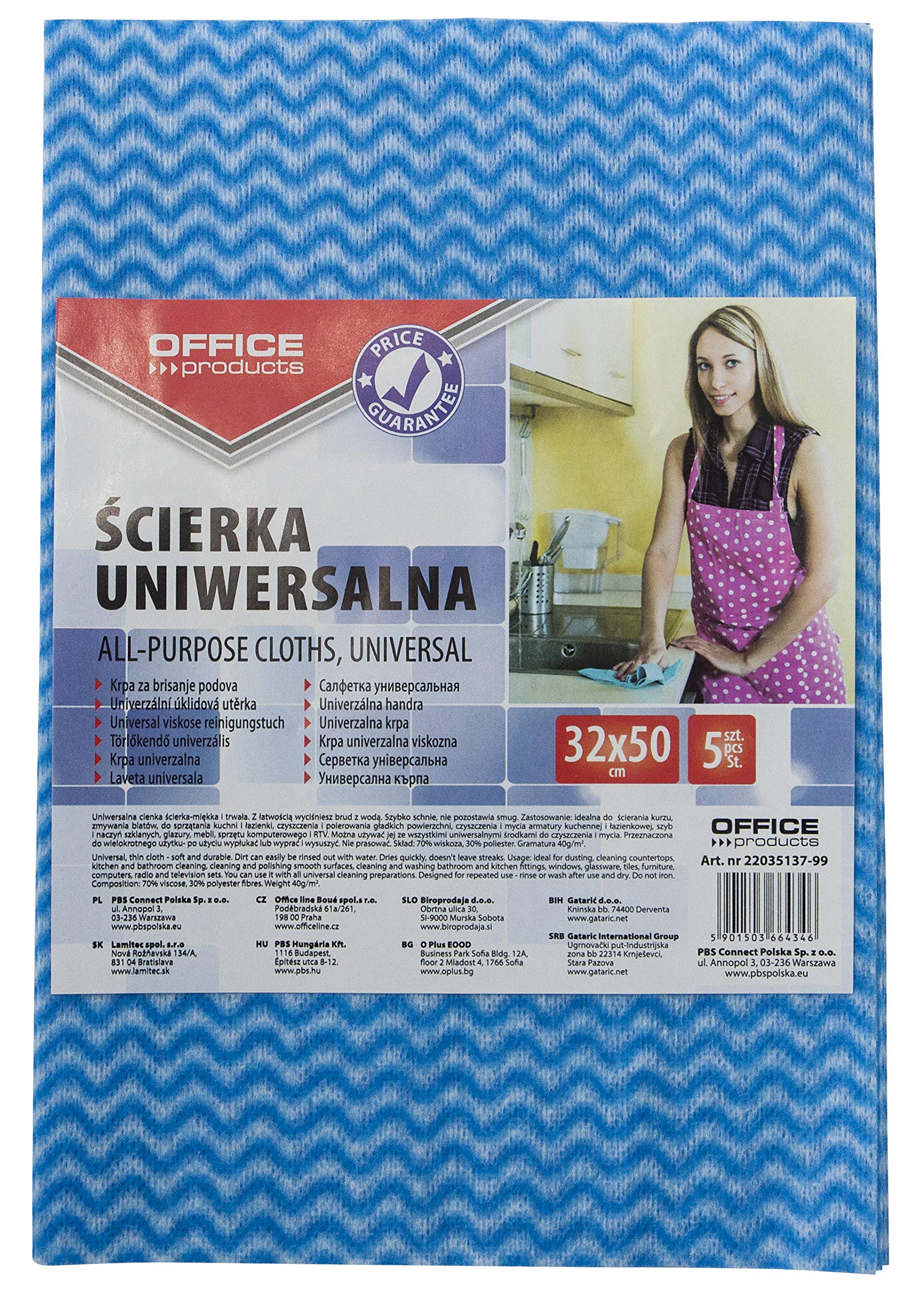 OFFICER PRODUCTS Universal Cloth Viscose 70% 40g/mkg 32x50cm 5 Pcs Mix Colors/Cleaning & Janitorial Supplies and Dispensers/Type-Universal/Kind-Viscose/Colour-Assorted Colours