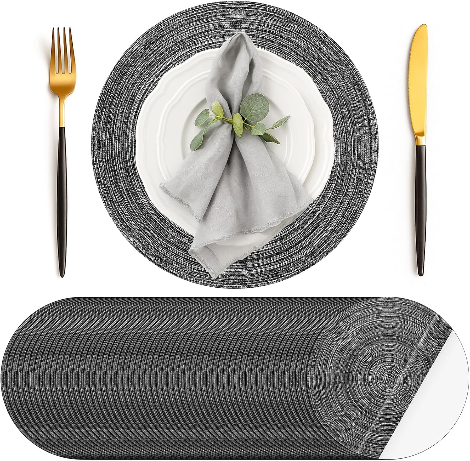 Geosar 100 Pcs Disposable Paper Placemats Cotton Woven Look 13'' Round Placemats Rustic Disposable Table Pads Bulk for Dining Table Decoration Birthday Wedding Bridal Baby Shower Party (Beige)