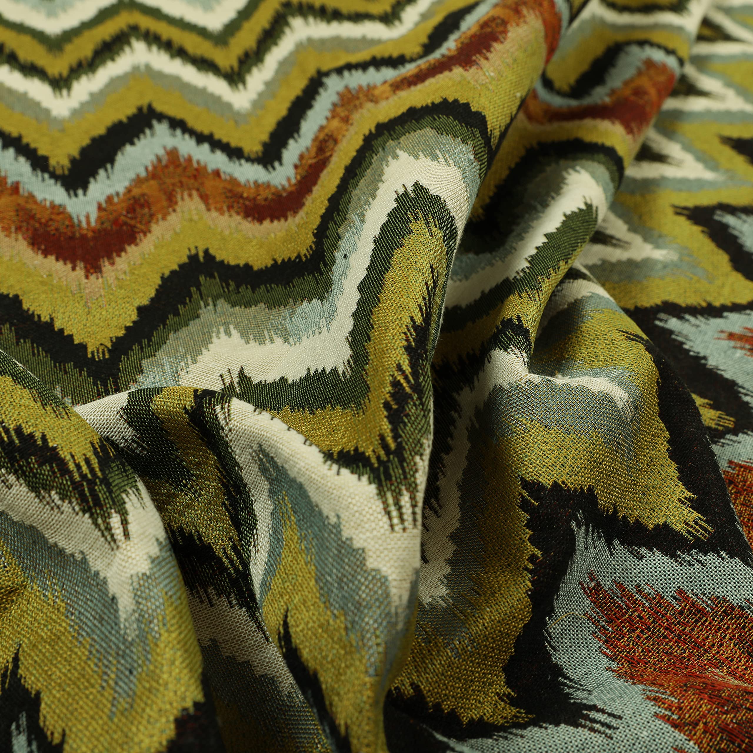 Redbrick Mill Fabrics Flame Retardant Striped Chevron Blue Red Green Multi Chenille Quality Jacquard Upholstery Fabric (Per Metre) — image 1