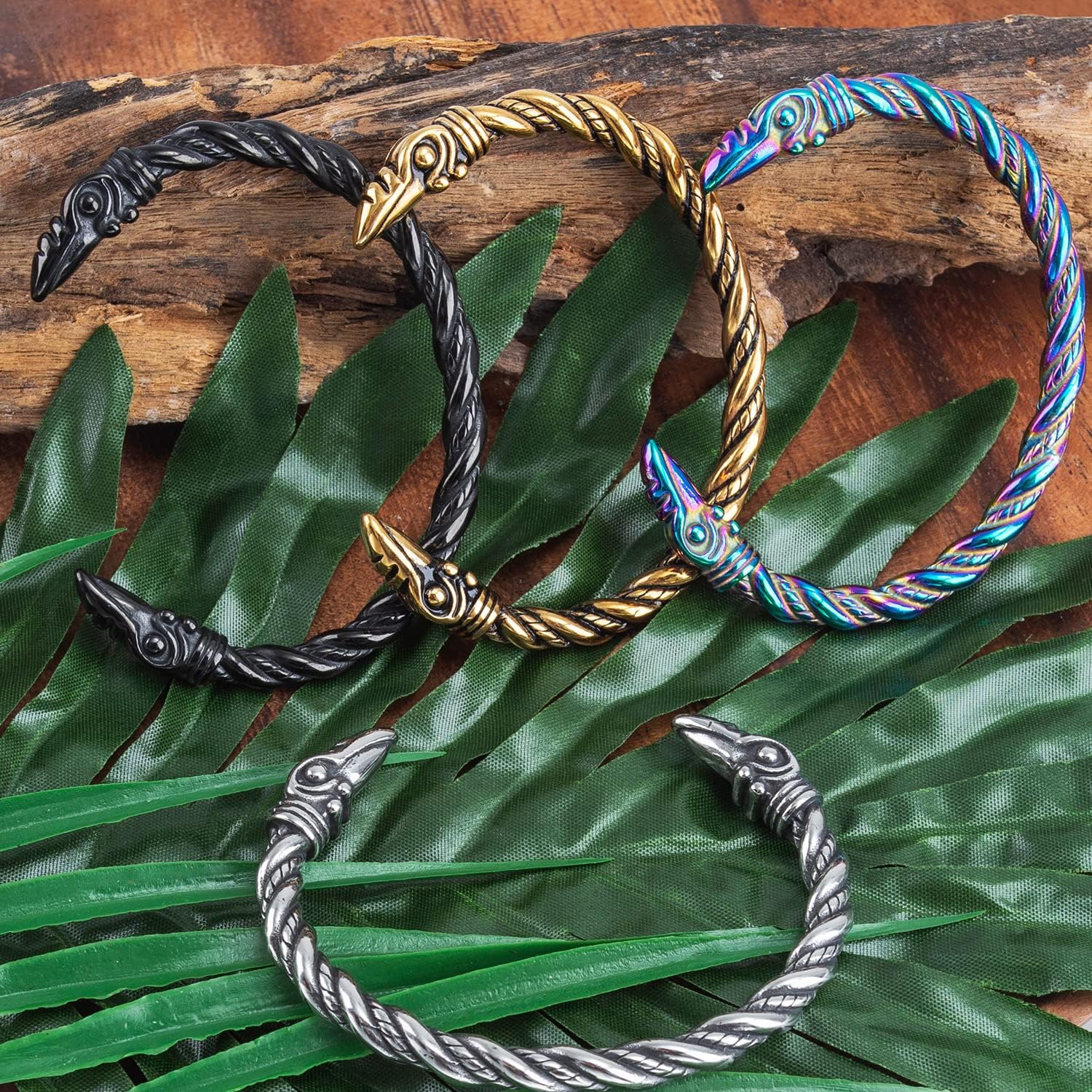 TURTLEDOVE Viking Raven Bracelet Bangle - Adjustable Stainless Steel Norse Scandinavian Torc - Image 3