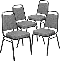 Flash Furniture HERCULES 4-Pack Trapezoidal Back Stacking Banquet Chairs, Gray Fabric Seat, 500 lb Capacity, Silver Frame