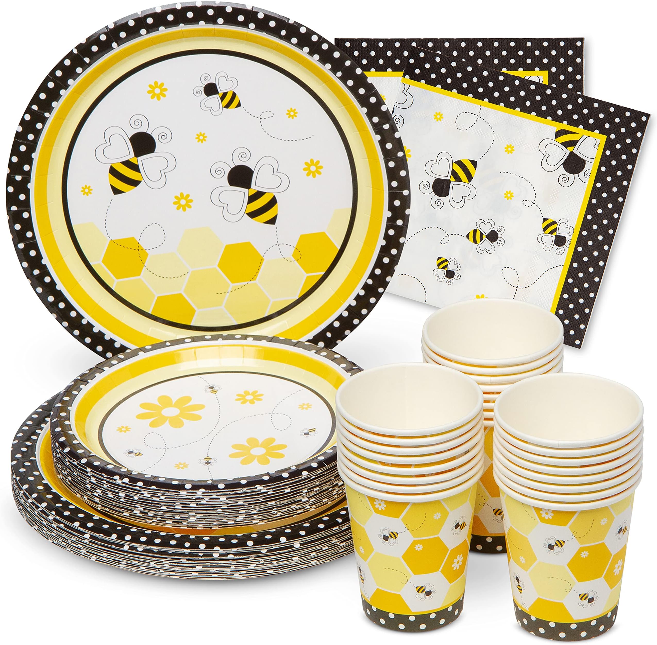 Royal Bluebonnet Bumble Bee Paper Plates - Set of 24-9 and 7 inch Plates, Napkins, and Cups What Will it Be Party Supplies, Sturdy 400 GSM Weighted Bee Baby Shower Decorations, Birthday