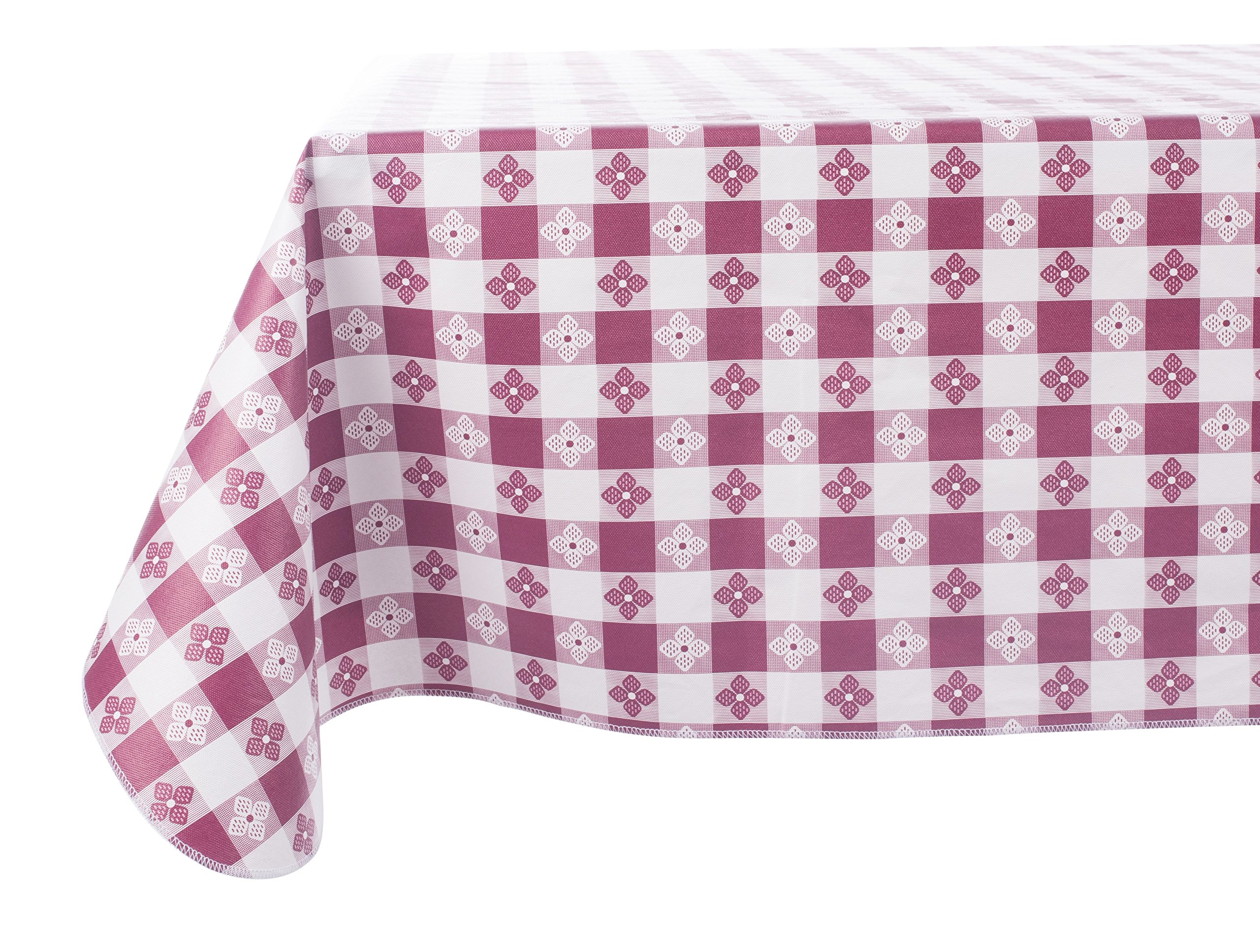 Yourtablecloth Winylowy obrus w kratkę z podkładem flanelowym do restauracji, pikników, bistro, jadalni wewnątrz i na zewnątrz (bordowy i biały, 52 x 70 prostokątny/podłużny)