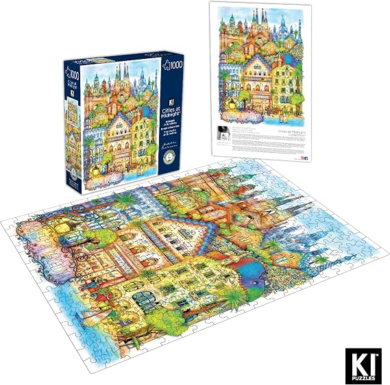 Hard & Challenging 1000 Piece Puzzle for Adults Barcelona at Midnight by Madalina Tantareanu Features Sagrada Familia, Park Guell, Casa Batllo Difficult 27x20 Jigsaw by KI Puzzles