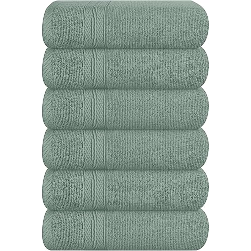 BOUTIQUO Ultra Soft 6-Piece Hand Towel Set 16x28-100% Ringspun Cotton - Durable & Highly Absorbent Hand Towels - Ideal for use in Bathroom, Kitchen, Gym, Spa & General Cleaning - Jade