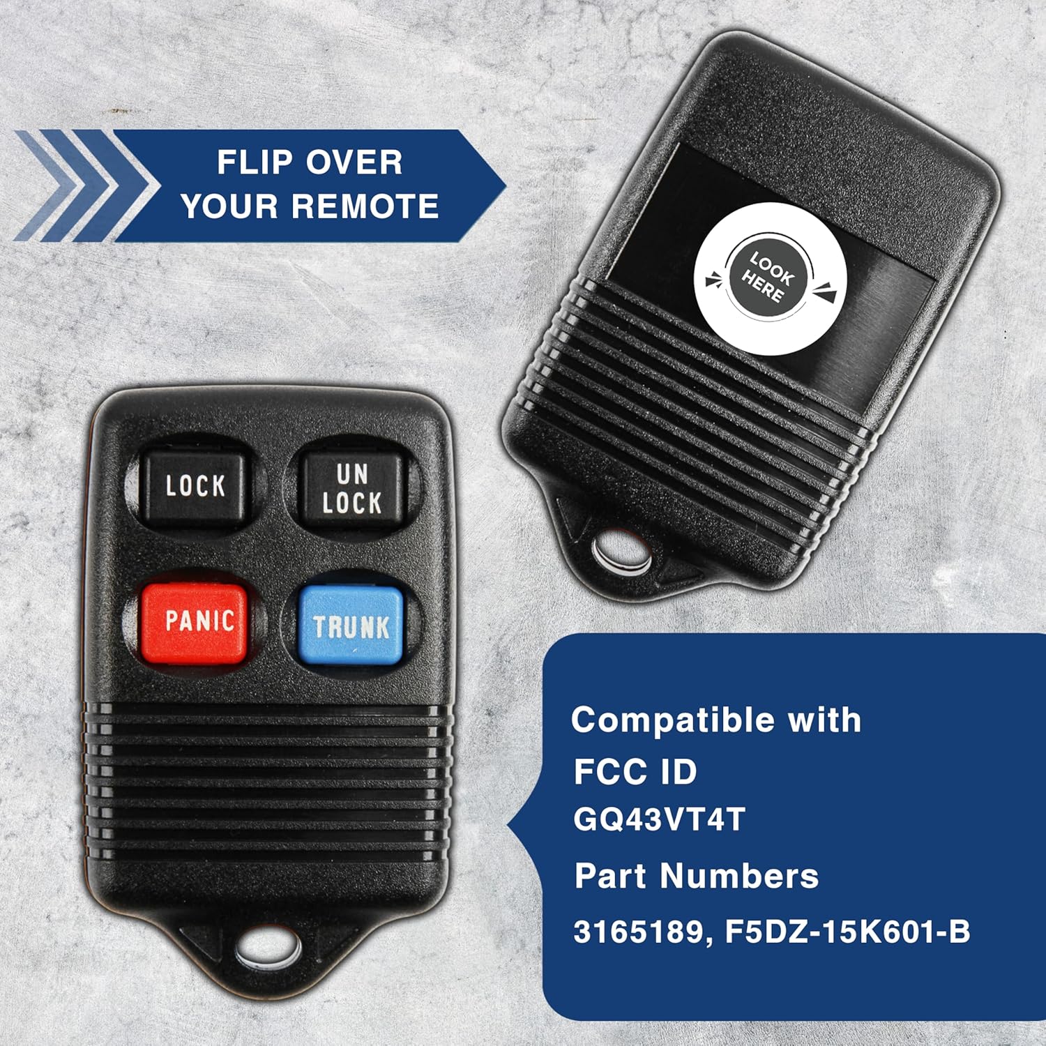 2X KeylessOption Key Fob Replacement for 1992 1993 1994 1995 1996 1997 1998 Ford Bronco Explorer F-150 Mazda B2300 Mercury Sable Lincoln Town Car Remote, 4-Button GQ43VT4T, Programming Guide Included