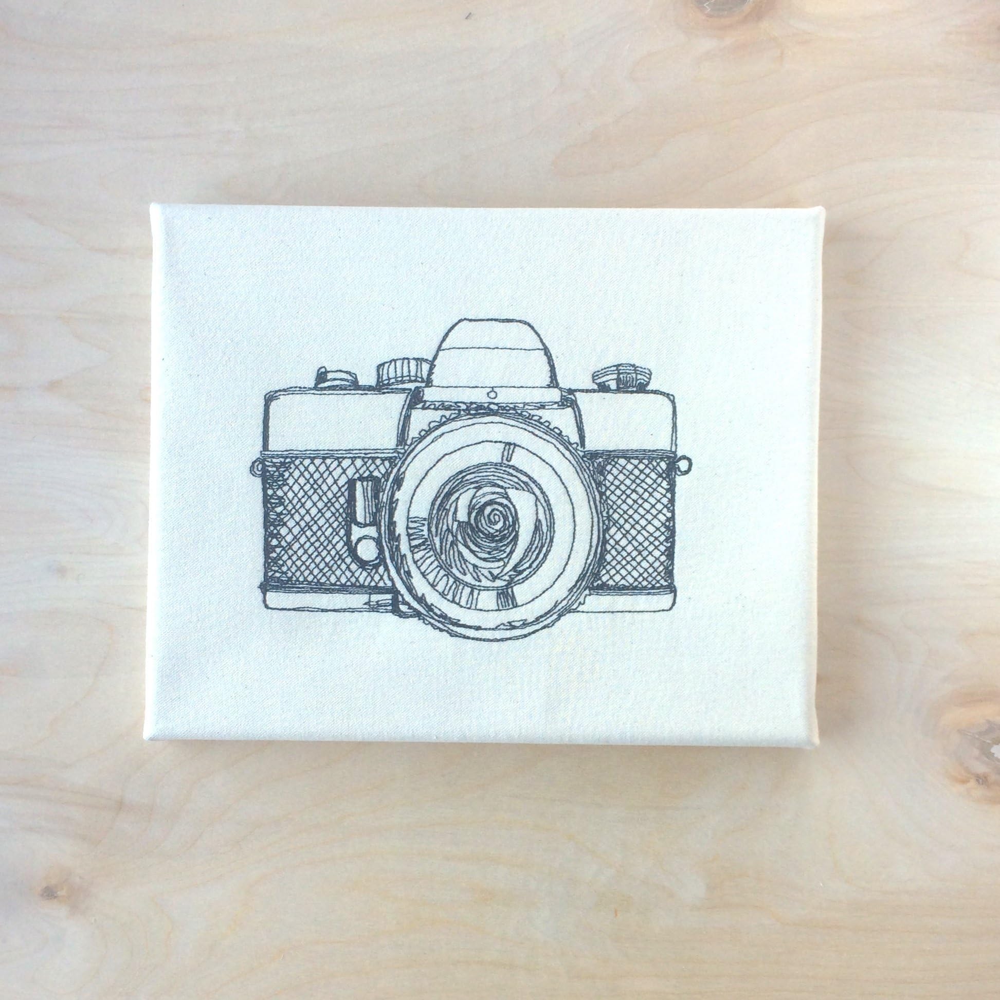 Embroidered Canvas Wall Art - Camera Sketch