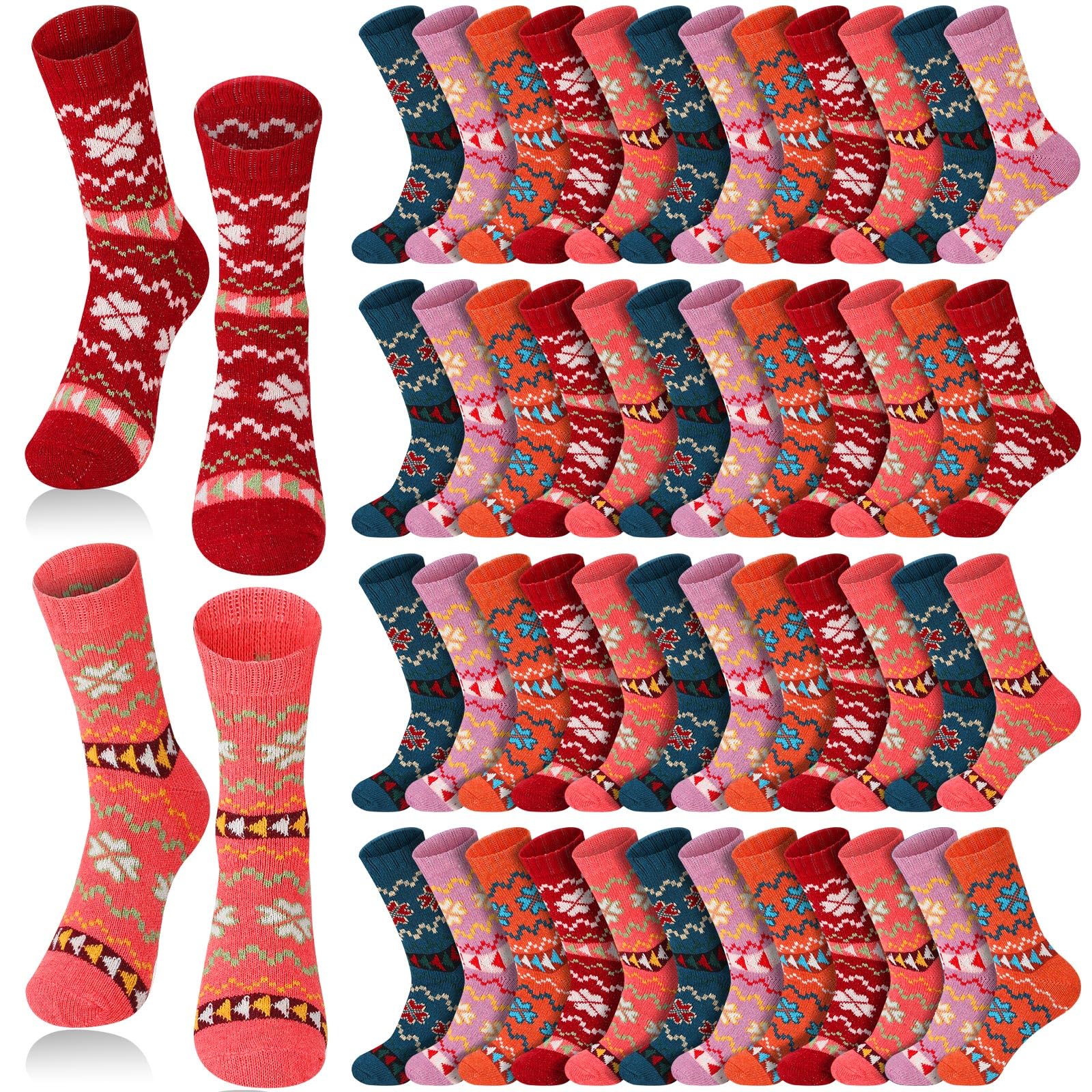 Hicarer 50 Paar Wintersocken im Vintage-Stil, warme Wolle, dick, gestrickt, Thermosocken für Damen und Herren, Weihnachtsgeschenke