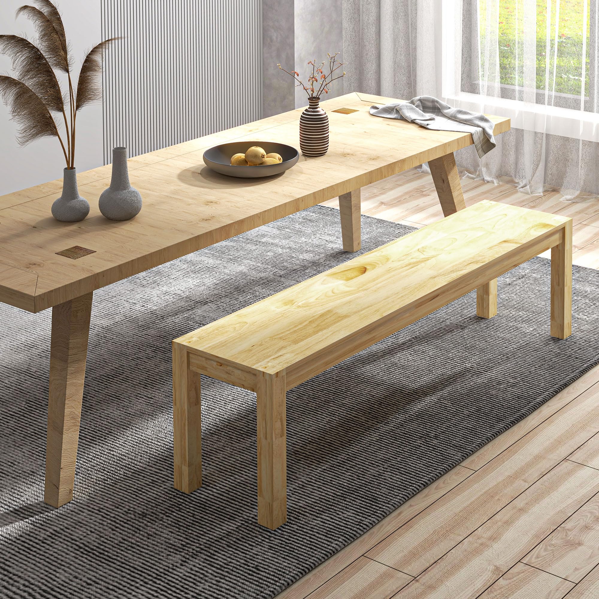 HOMCOM Sitzbank 3-Sitzer Holzbank Küchenbank im Landhaus-Stil, Essbank für Wohnzimmer, Küche, Eingang, Kiefernholz, bis 330 kg belastbar, 150 x 33 x 45 cm, Natur