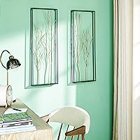 Vista 1 de Deco 79 Escultura de pared de árbol de metal para el hogar, rama con marco negro, juego de 2 arte de pared de 13 pulgadas de ancho, 36 pulgadas