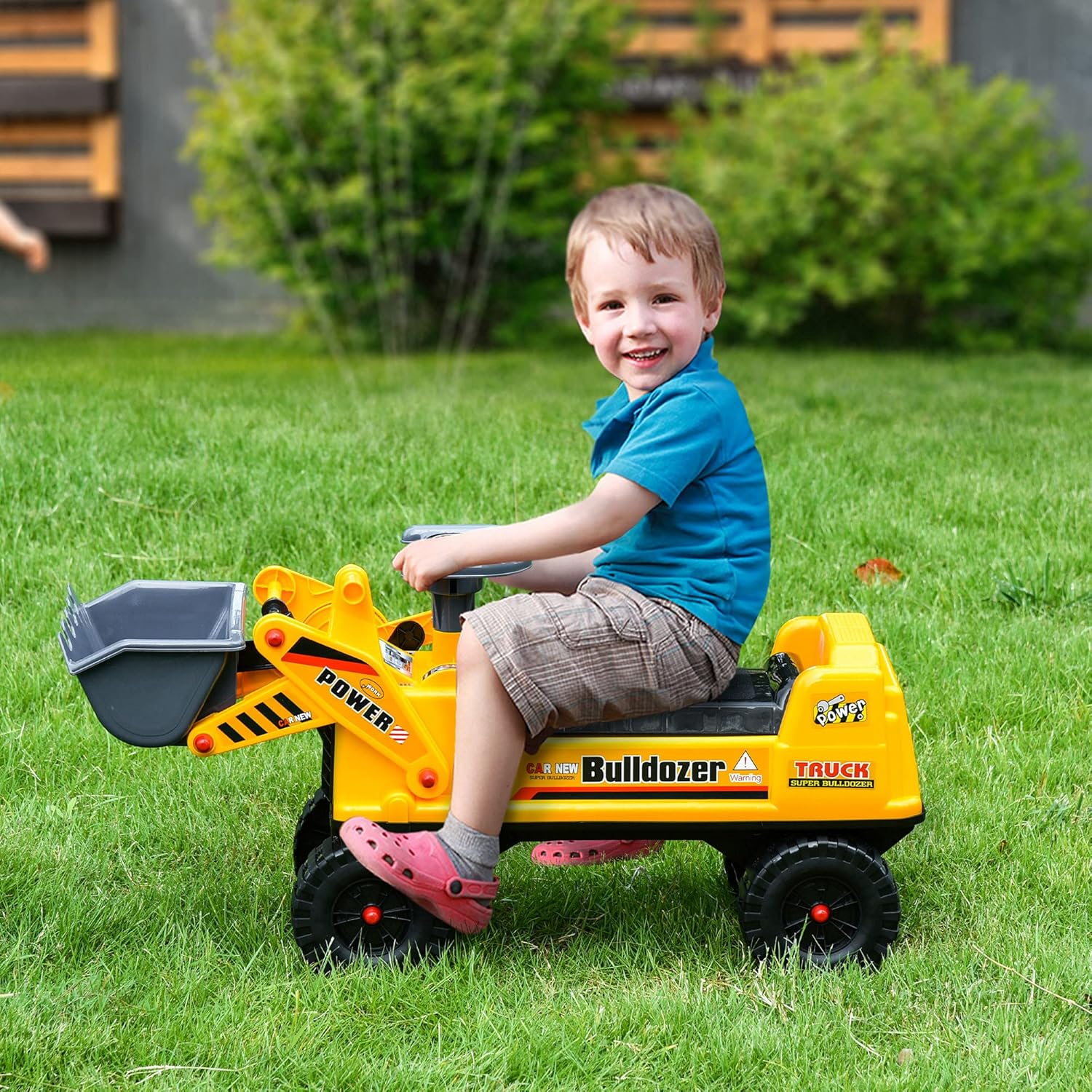 Yellow and Gray Kids Ride-On Bulldozer with Storage