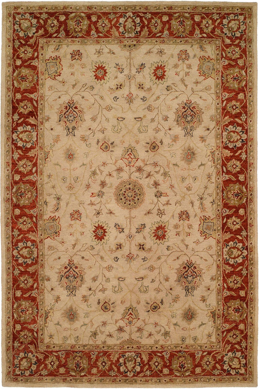 Kalaty Empire EM-280 Hand Tufted Area Rug, 2-Feet by 3-Feet, Ivory/Red